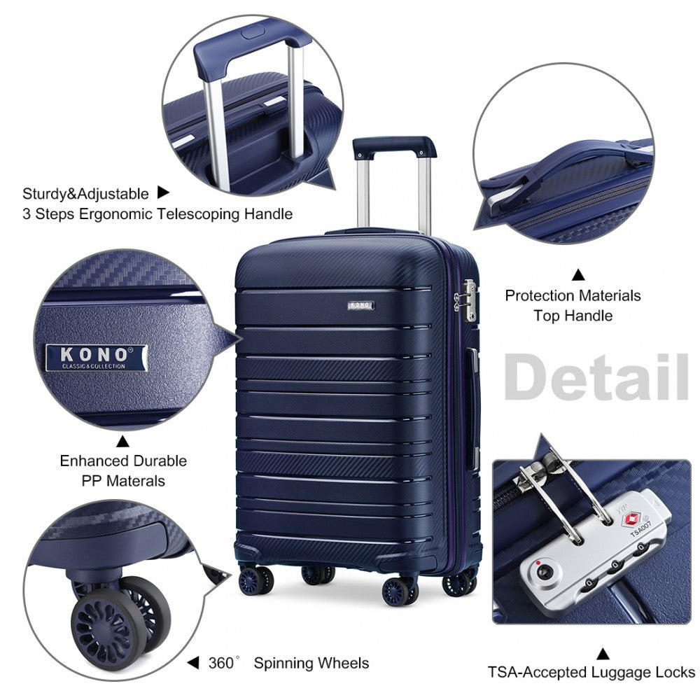 K2094L - Kono 28 Inch Lightweight Polypropylene Hard Shell Suitcase With  TSA Lock - Blue